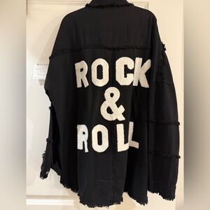 Elan Black Jean Jacket with White Rock & Roll Design